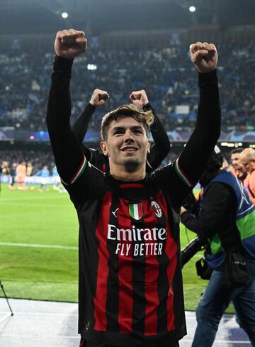 El jugador español del AC Milan, Brahim Díaz durante la celebración de los jugadores del conjunto italiano.