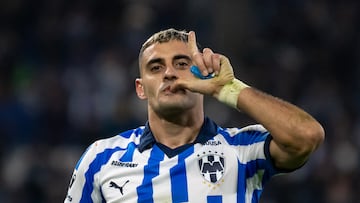 AME9468. MONTERREY (MÉXICO), 13/01/2024.- Germán Berterame de Rayados celebra hoy tras anotar contra el Puebla, durante un partido por la jornada 1 del torneo Clausura 2024 de la Liga MX, en el Estadio BBVA de la ciudad de Monterrey (México). EFE/Miguel Sierra