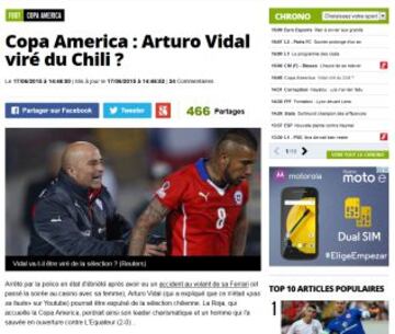 En Francia fue destacado el episodio que vivi&oacute; Arturo Vidal.