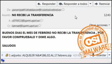 El aspecto de uno de los emails con virus tras abrirlo