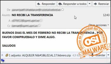 Borra cualquier correo con asunto’ Transferencia’ o ‘Alquiler’, es un virus Ransomware