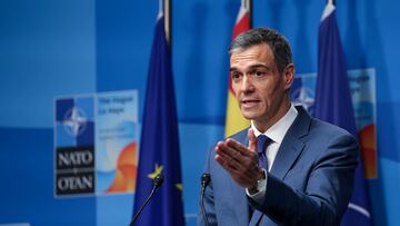 Spanish Prime Minister Pedro Sanchez attends a press conference at a NATO summit in The Hague, Netherlands June 25, 2025. REUTERS/Claudia Greco
