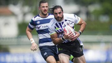 Samurai International (in white) defeats Natixis HKFC (in white and black stripes) 29 to 0 during Day 1 (Pool D) of GFI HKFC Rugby Tens 2016 on 06 April 2016 at Hong Kong Football Club in Hong Kong, China. Photo by Juan Manuel Serrano / Power Sport Images