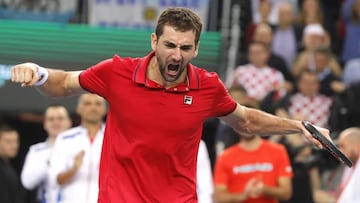 El tenista croata Marin Cilic celebra su victoria contra el argentino Federico Delbonis.