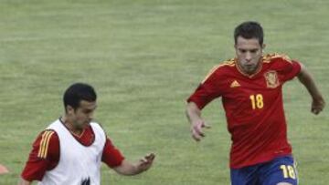 Los jugadores de la selección española durante el entrenamiento.
