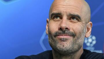 FILED - 12 March 2019, England, Manchester: Manchester City coach Pep Guardiola speaks at a press conference ahead of the UEFA Champions League round of 16 soccer match against Schalke. Guardiola said he could face dismissal if the team were to be knocked