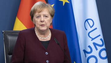 BRUSSELS, BELGIUM - OCTOBER 15: German Chancellor Angela Merkel talks to media at the end of the second day of an EU Summit on October 16, 2020 in Brussels, Belgium. On Brexit, the European Council recalls that the transition period will end on 31 Decembe