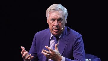 MEX8044. CIUDAD DE MÉXICO (MÉXICO), 06/09/2024.- El entrenador del Real Madrid, el italiano Carlo Ancelotti, habla en el foro 'México SIglo XXI' este viernes, en el Auditorio Nacional en la Ciudad de México (México). Ancelotti aseguró que jugar ante los equipos dirigidos por el mexicano Javier Aguirre es como ir al dentista. EFE/ Mario Guzmán