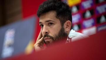 Jordi Alba este s¨¢bado durante la conferencia de prensa en La Rosaleda previa al partido ante la Rep¨²blica Checa.