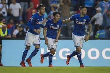 Ángel mena celebra su gol con Cruz Azul en el juego ante Pachuca.