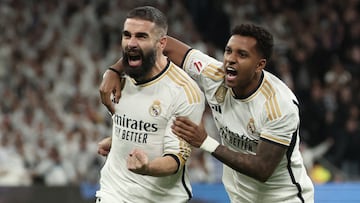 Dani Carvajal celebra el gol que marcó al Valencia en la jornada 13 de LaLiga EA Sports.