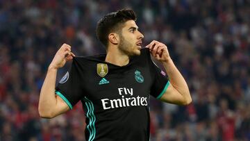 Marco Asensio celebra su gol al Bayern.