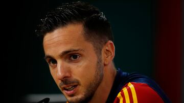 Soccer Football - UEFA Nations League - Spain Press Conference - Estadio Municipal de Braga, Braga, Portugal - September 26, 2022 Spain's Pablo Sarabia during the press conference REUTERS/Pedro Nunes