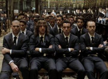 Los jugadores del FC Barcelona, V¨ªctor Vald¨¦s, Carles Puyol, Xavi Hern¨¢ndez y Andr¨¦s Iniesta.