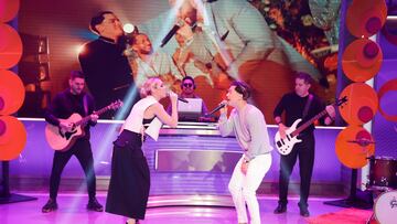 DORAL, FLORIDA - MARCH 16: Lele Pons and Guaynaa visit Despierta America to promote their new single ¡°Abajito¡¯ at Univision Studios on March 16, 2023 in Doral, Florida. (Photo by John Parra/Getty Images)