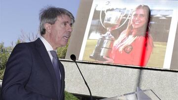 Ángel Garrido, presidente de la Comunidad de Madrid, pronuncia su discurso en homenaje a Celia Barquín.