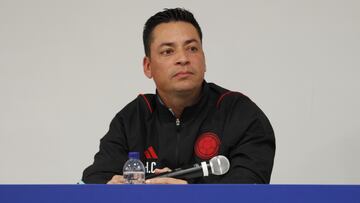 Héctor Cárdenas durante la rueda de prensa previa al último partido de Colombia en el Sudamericano Sub 20 ante Venezuela.