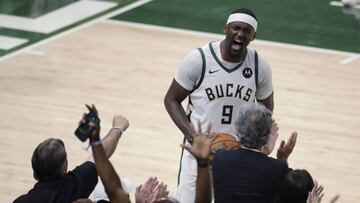 Milwaukee Bucks&#039; Bobby Portis yells to the crowd during the second half of Game 5 of the team&#039;s NBA basketball playoffs Eastern Conference finals against the Atlanta Hawks on Thursday, July 1, 2021, in Milwaukee. (AP Photo/Aaron Gash)