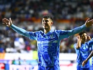 Juan Brunetta celebrates his goal 1-1 of Tigres during the 14th round match between Pachuca vs Tigres UANL as part of the Liga BBVA MX, Torneo Apertura 2025 at Hidalgo Stadium, on October 22, 2025 in Pachuca, Hidalgo, Mexico.