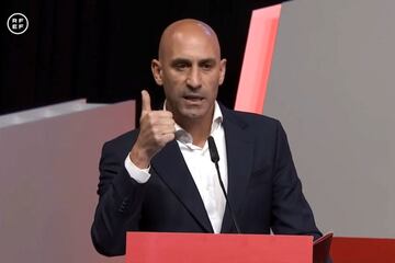 El presidente de la Real Federación Española de Fútbol, Luis Rubiales, durante su intervención en la Asamblea General de dicho organismo.