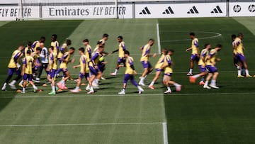 Los jugadores del Real Madrid, durante el último entrenamiento.
