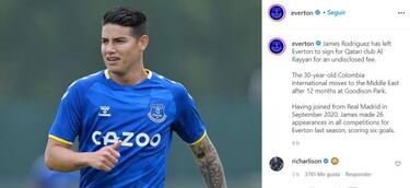 Richarlison, sorprendido con la salida de James de Everton