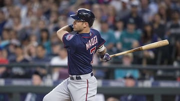 SEATTLE, WA - JUNE 6: Joe Mauer #7 of the Minnesota Twins hits an RBI-single of of starting pitcher James Paxton #65 of the Seattle Mariners that scored Byron Buxton #25 of the Minnesota Twins during the fifth inning of a game at Safeco Field on June 6, 2017 in Seattle, Washington.   Stephen Brashear/Getty Images/AFP
 == FOR NEWSPAPERS, INTERNET, TELCOS &amp; TELEVISION USE ONLY ==