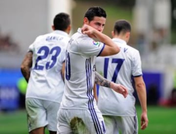 James Rodríguez marcó el tercer tanto en el triunfo del Real Madrid 1-4, ante el Eibar, por la fecha 26 de la Liga de España.