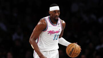 NEW YORK, NEW YORK - FEBRUARY 07: Bam Adebayo #13 of the Miami Heat drib bles during the second half against the Brooklyn Nets at Barclays Center on February 07, 2025 in the Brooklyn borough of New York City. The Nets won 102-86. NOTE TO USER: User expressly acknowledges and agrees that, by downloading and or using this photograph, User is consenting to the terms and conditions of the Getty Images License Agreement. Sarah Stier/Getty Images/AFP (Photo by Sarah Stier / GETTY IMAGES NORTH AMERICA / Getty Images via AFP)