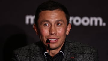 NEW YORK, NEW YORK - JUNE 27: Gennady Golovkin speaks during the press conference during the press tour for his fight against Canelo Alvarez on June 27, 2022 in New York City.   Dustin Satloff/Getty Images/AFP
== FOR NEWSPAPERS, INTERNET, TELCOS & TELEVISION USE ONLY ==