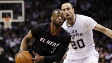 Wade y Ginóbili, durante el partido disputado esta temporada en San Antonio.