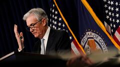 Federal Reserve Board Chairman Jerome Powell speaks during a news conference after Powell announced the Fed raised interest rates by three-quarters of a percentage point as part of their continuing efforts to combat inflation.