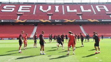 Imagen de uno de los últimos entrenamientos del Sevilla en su estadio.