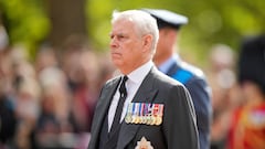 Britain's Prince Andrew follows the coffin of Queen Elizabeth II during a procession from Buckingham Palace to Westminster Hall in London, Wednesday, Sept. 14, 2022. The Queen will lie in state in Westminster Hall for four full days before her funeral on Monday Sept. 19.     Martin Meissner/Pool via REUTERS