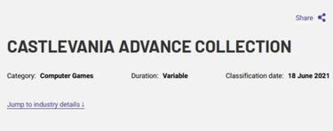 Castlevania Advance Collection aparece clasificado en Australia
