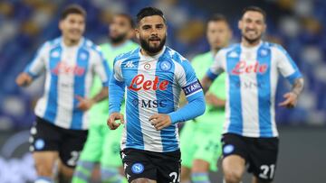 22 April 2021, Italy, Naples: Napoli's Lorenzo Insigne celebrates scoring his side's first goal during the Italian Serie A soccer match between SSC Napoli and SS Lazio at Diego Armando Maradona stadium. Photo: Alessandro Garofalo/LaPresse via ZU