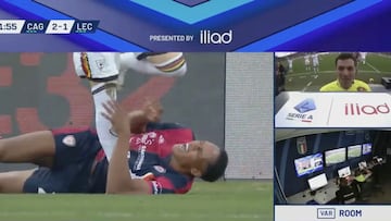 El defensor colombiano sufrió una falta que resultó en la roja para el delantero del Lecce, Rebić, mientras Cagliari aseguraba el triunfo.