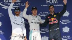 Hamilton, Rosberg y Ricciardo. 