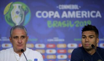 Brazil coach Tite and Casemiro during press conference