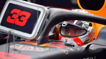 Red Bull Racing&#039;s Dutch driver Max Verstappen sits in his car in the pits during the first practice session at the Autodromo Nazionale circuit in Monza on September 6, 2019 ahead of the Italian Formula One Grand Prix. (Photo by Andrej ISAKOVIC / AFP)