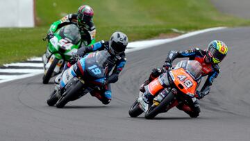 Silverstone (United Kingdom), 03/08/2024.- Spain's Ivan Ortola of MT HELMETS - MSi KTM in action during the Moto3 Qualifying session at the Motorcycling Grand Prix of Great Britain at the Silverstone race track, Britain, 03 August 2024. (Motociclismo, Ciclismo, Gran Bretaña, España, Reino Unido) EFE/EPA/TIM KEETON