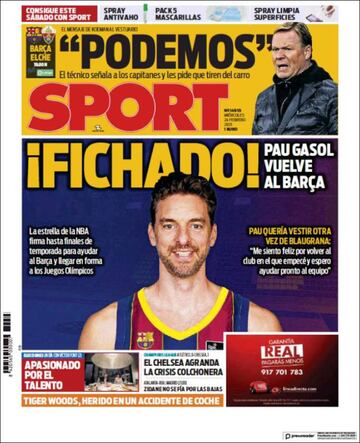 "Tengo a los mejores"... las portadas deportivas de hoy