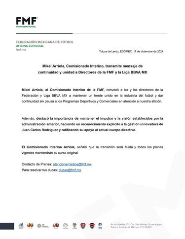 Mikel Arriola manda un mensaje a la unidad del futbol mexicano