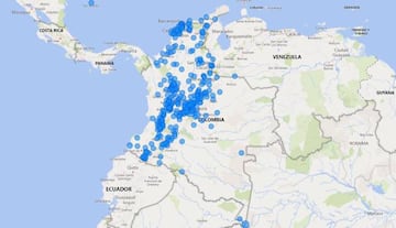 Mapa del coronavirus en Colombia.