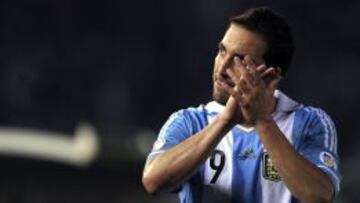 Gonzalo Higuaín, durante un partido disputado con la albiceleste este mes de junio.