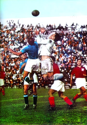 Jugada de la final de 1934 entre Italia y Checoslovaquia.
