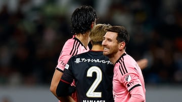 Soccer Football - Friendly - Vissel Kobe v Inter Miami - Japan National Stadium, Tokyo, Japan - February 7, 2024 Inter Miami's Lionel Messi reacts REUTERS/Issei Kato