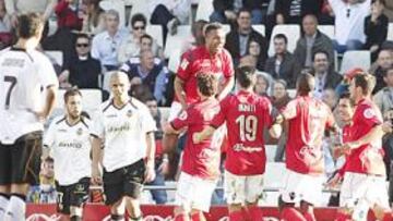 <b>MIEDO ESCÉNICO. </b>El Mallorca tras el 2-1 de Nsue se vino a arriba y al Valencia le entraron las dudas.