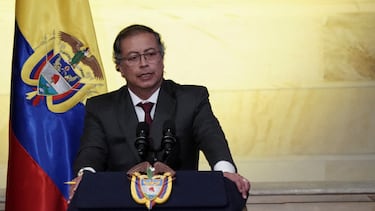 FILE PHOTO: Colombian President Gustavo Petro speaks as Colombia's congress opens its new session, in Bogota, Colombia July 20, 2024. REUTERS/Nathalia Angarita/File Photo