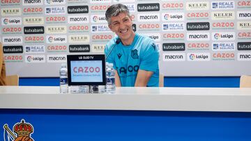 SAN SEBASTIÁN, 30/09/2022.- El entrenador de la Real Sociedad Imanol Alguacil, ofrece este viernes una conferencia de prensa previa al partido que disputará del domingo contra el Girona. EFE/Juan Herrero.
